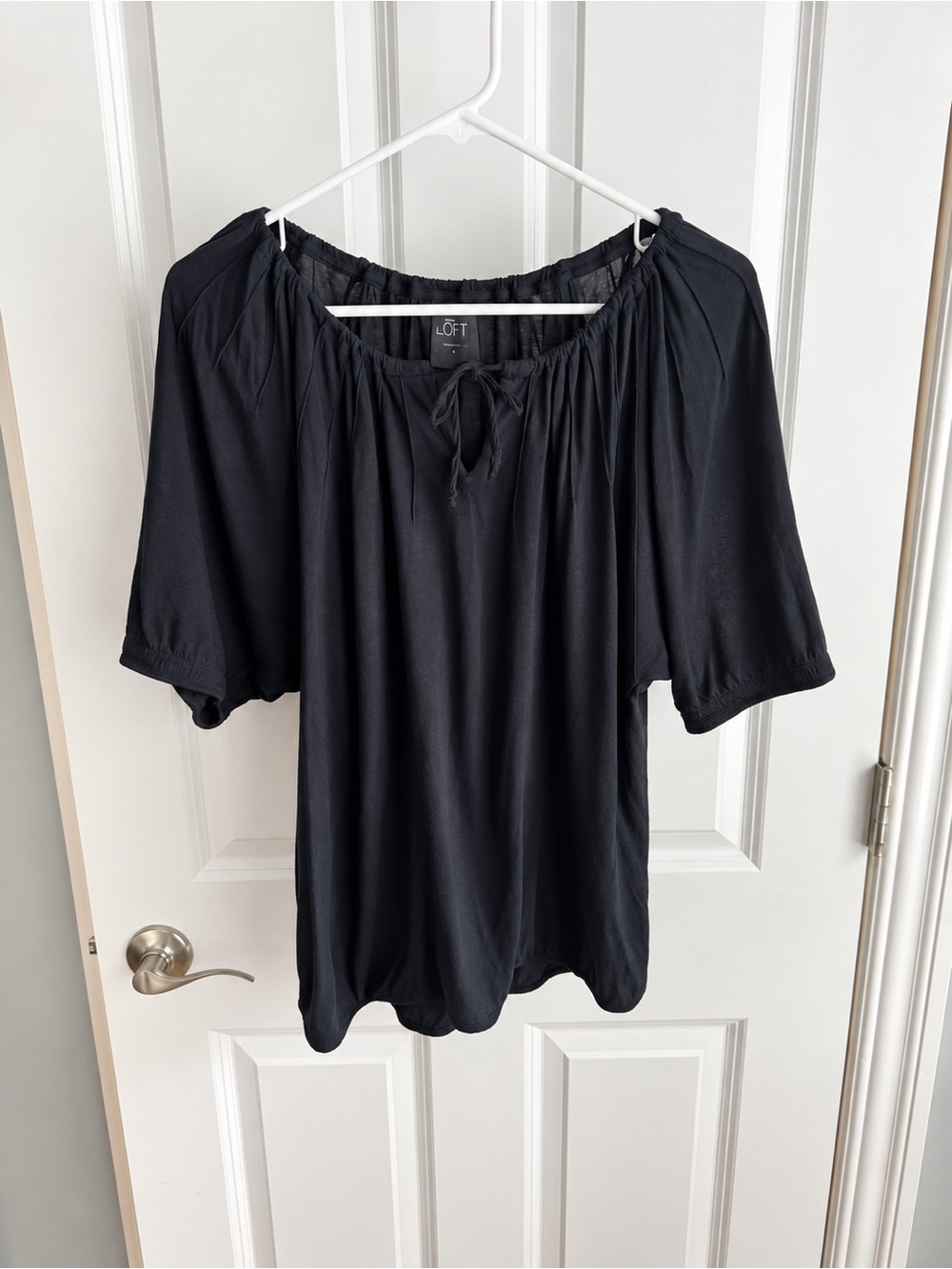 LOFT Navy Blue Peasant Neck Short Sleeve Top